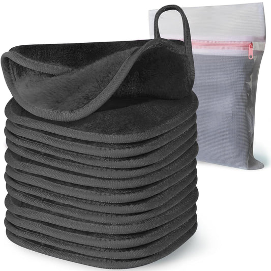 Makeup Remover Cloth, 6" x 6" Makeup Remover Towels Reusable Face Cloth for Washing Face, Makeup Remover Pads Microfiber Face Washcloth with Mesh Bag, 12 Pack, Grey