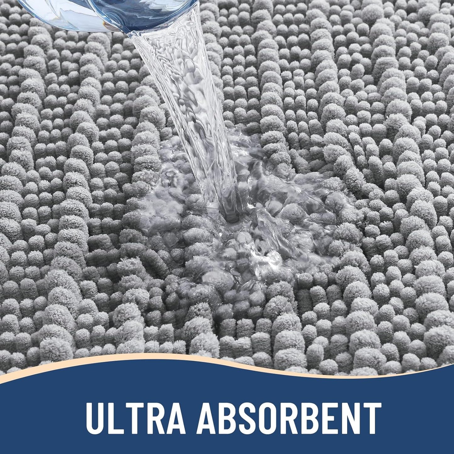 Arotive Luxury Chenille Toilet Rugs U-Shaped, Extra Soft Thick Absorbent Bathroom Mat, Non-Slip Shaggy Plush Contour Rugs, Machine Wash Dry Bath Mat for Toilet Base, 24x20, Light Grey