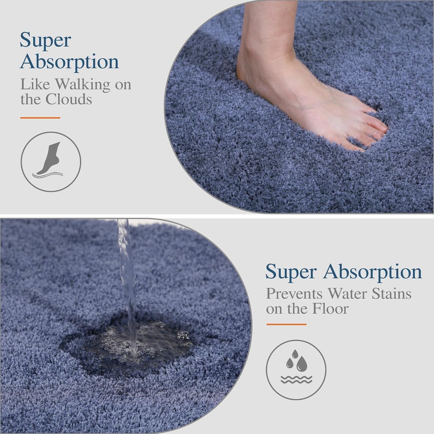 Walensee Bath Rug for Non Slip Modern Bathrooms (20 x 32, Blue) Water Absorbent Soft Microfiber Shaggy Thick Plush Shower Mat Machine Washable