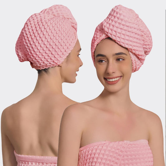 Hair Towel | 100% Japanese Cotton Hair-Drying Waffle Hair Wrap Turban for Women, Ultra-Absorbent, Anti Frizz, Hair Damage Protection