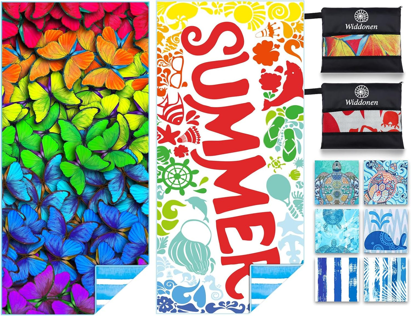 2 Pack Microfiber Lightweight Beach Towel Sand Free Quick Dry Absorbent Thin Compact Towels for Swimming Pool Camping Beach Accessories Large Easy Pack Travel Things for Vacation Essentials Gift