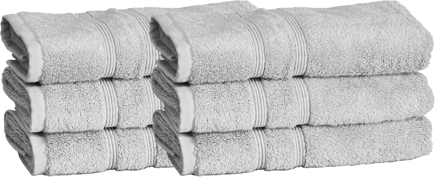 Mosobam Luxury Turkish Set of 6 Hand Towels 16X30 Light Grey (Gray) 700 GSM Bamboo Viscose & Aegean Turkish Combed Cotton