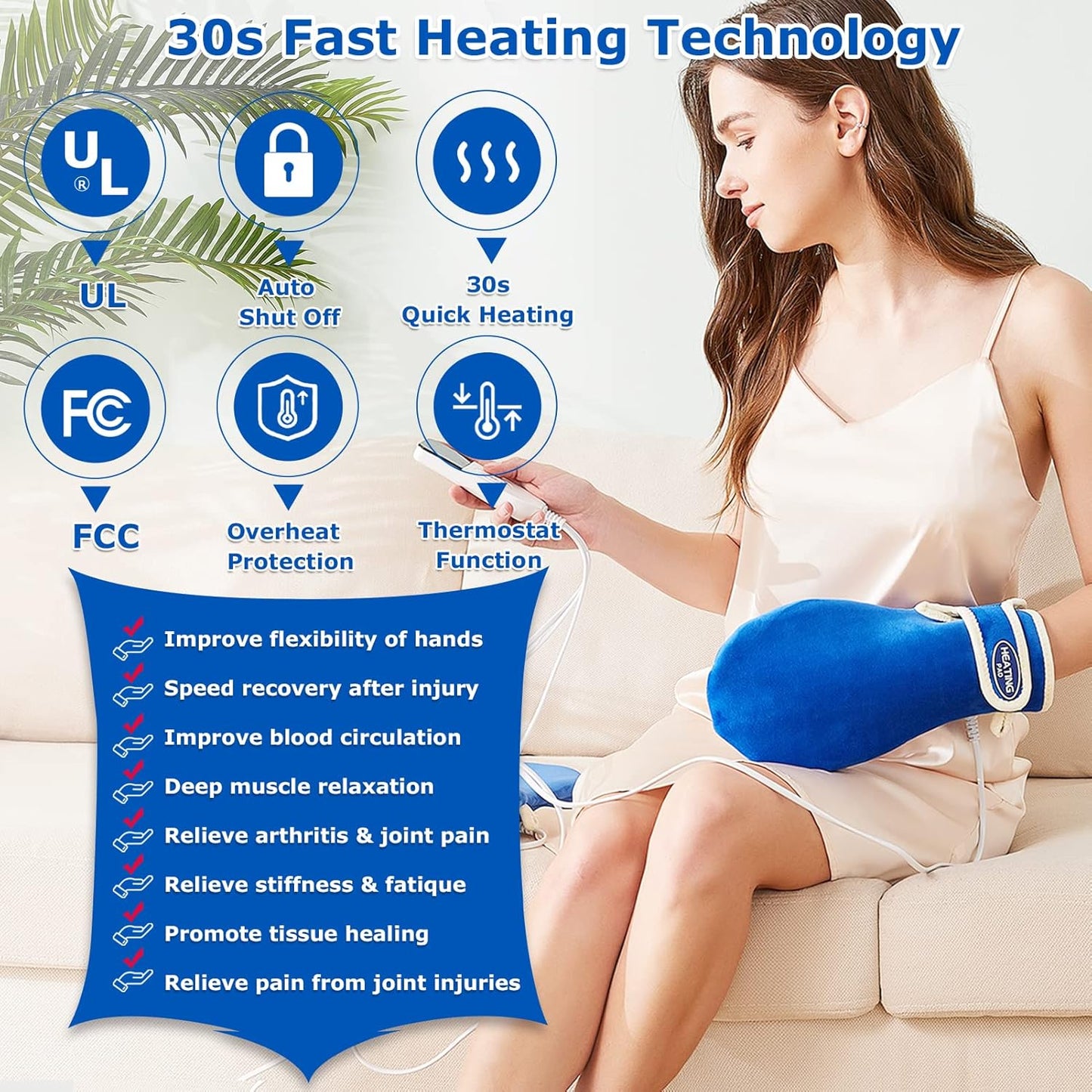 CAMECO Electric Heated Mittens for Hands & Fingers, Heating Pad & Gloves for Carpal Tunnel, Arthritis, Tendonitis Pain Relief, Auto Shut Off Heat Therapy Hands Warmers for Men Women, 86-158℉ (A Pair)