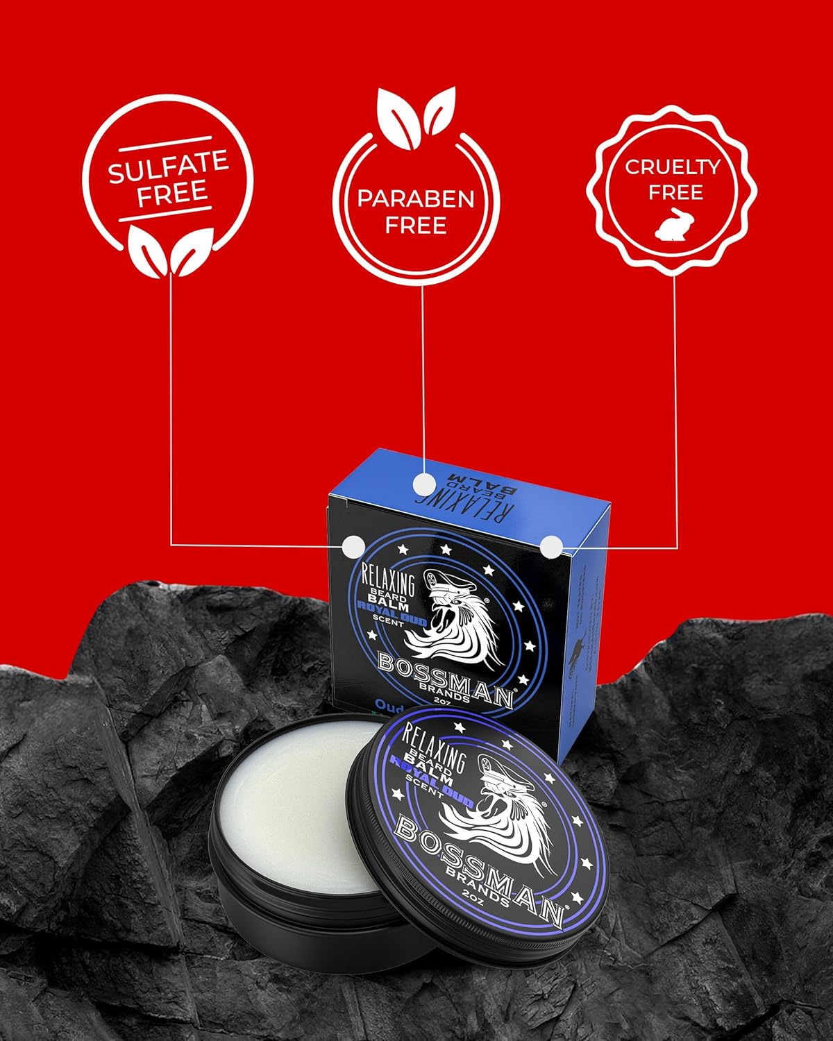 Bossman Relaxing Beard Balm for Men (Royal Oud Scent) – Tames, Relaxes, Thickens & Softens for Ultimate Beard Care – Made in USA