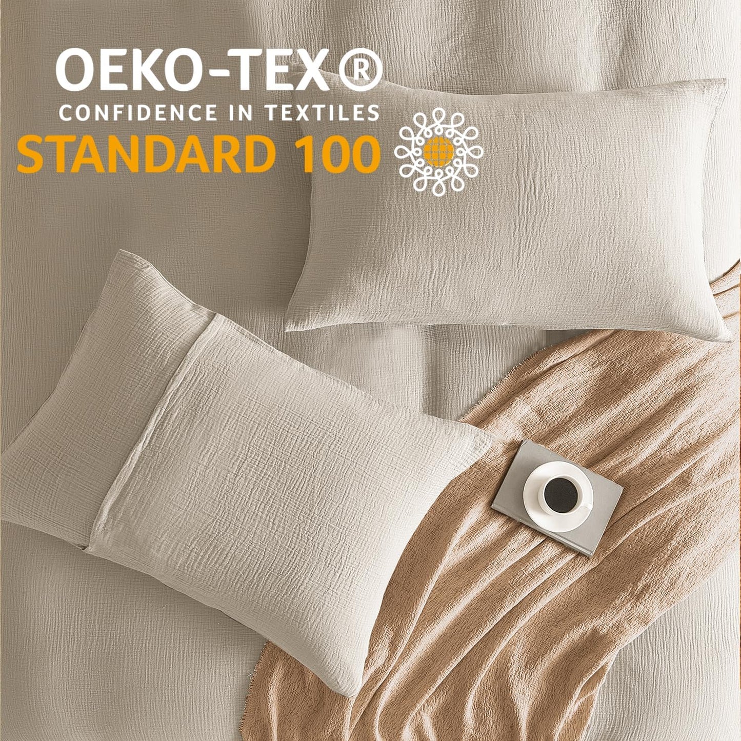 SE SOFTEXLY Muslin Pillowcases King Size 100% Cotton, 2 Pack Linen Like Pillow Shams with Envelope Closure, Ultral Soft and Breathable Pillow Case Covers, Beige, 20" X 36", No Filling