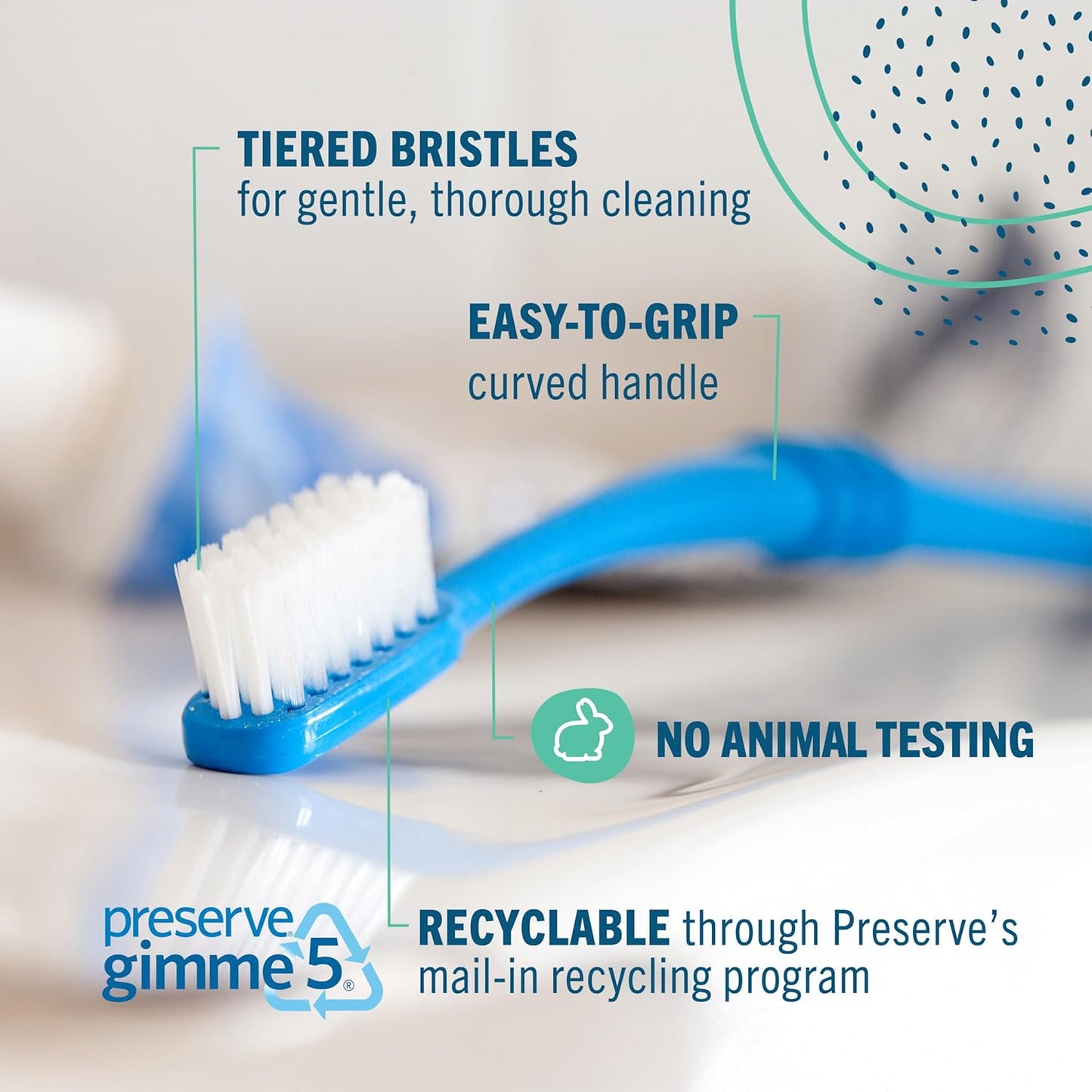 Preserve Eco Friendly Adult Toothbrushes, Made in The USA from Recycled Plastic, Lightweight Paper Packaging, Medium Bristles, Colors Vary, 3 Count