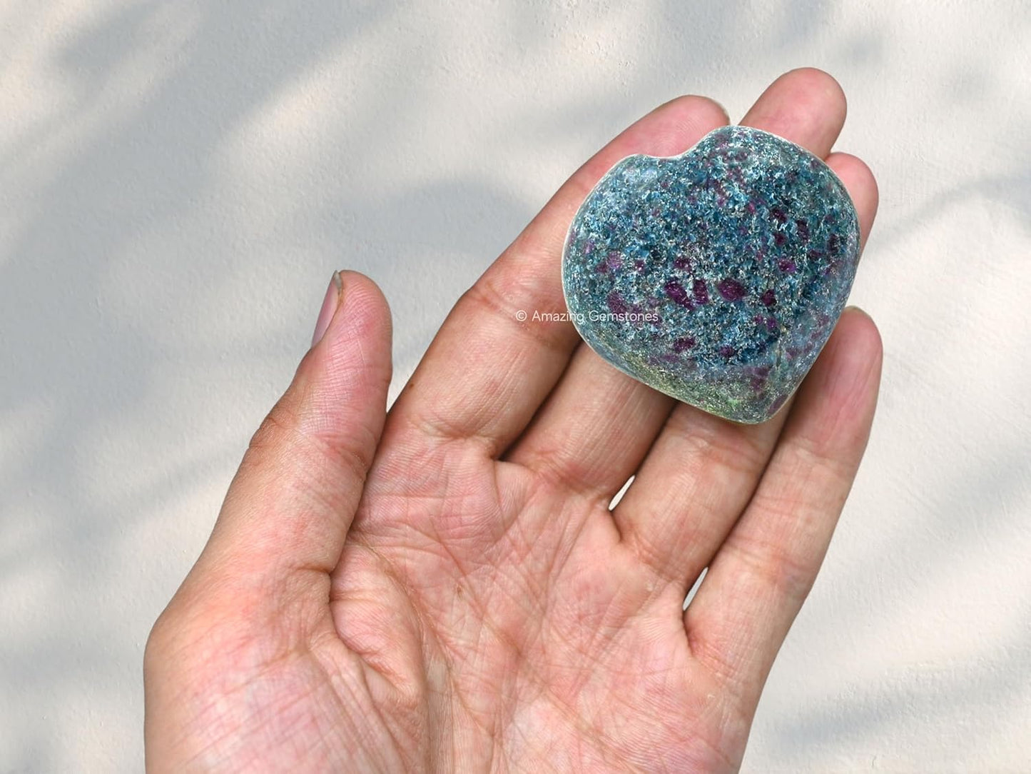 Amazing Gemstone Ruby Kyanite Crystal Heart Palm Stone - Pocket Massage Worry Stone for Natural Body Chakra Balancing, Reiki Healing and Crystal Grid