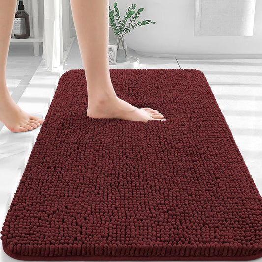 OLANLY Bathroom Rugs 30x20, Extra Soft Absorbent Chenille Bath Rugs, Rubber Backing Quick Dry, Machine Washable Bath Mats for Bathroom Floor, Tub and Shower, Home Decor Accessories, Andorra Red-Brown