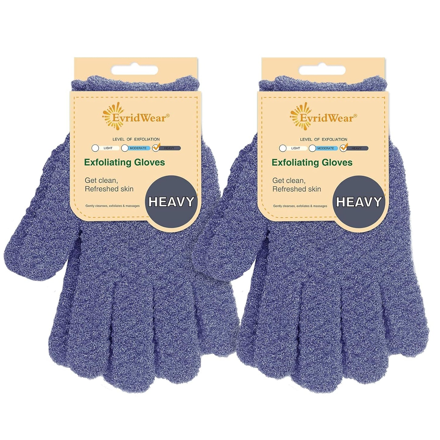 Evridwear Exfoliating Dual Texture Bath Gloves for Shower, Spa, Massage and Body Scrubs, Dead Skin Cell Remover, Gloves with Hanging Loop (2 Pairs Heavy)