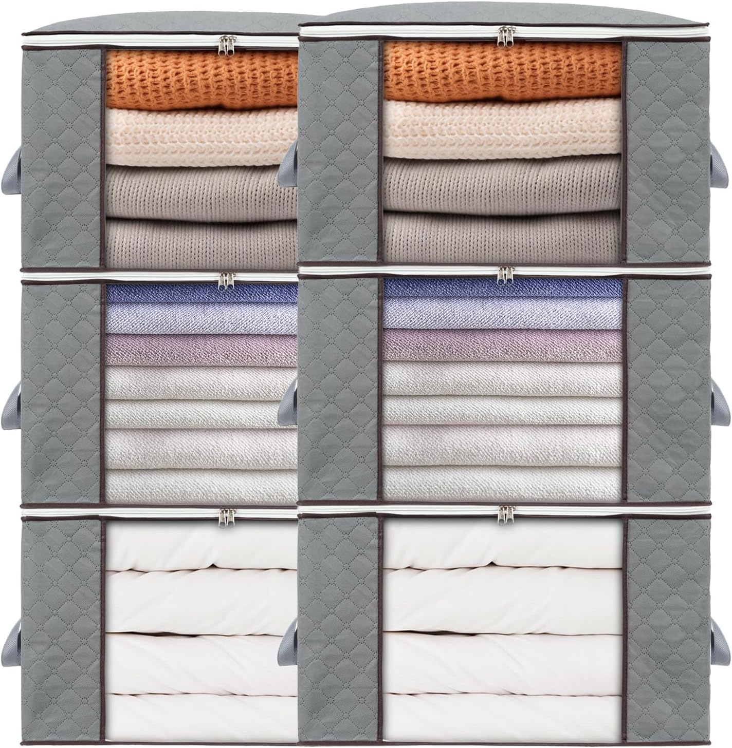 combocube 6 Pack Closet Organizers and Storage Containers, Clothes Storage Bins, Storage Bags with Large Clear Window & Handles for Comforter, Pillow, Quilt, Bedding, Clothes