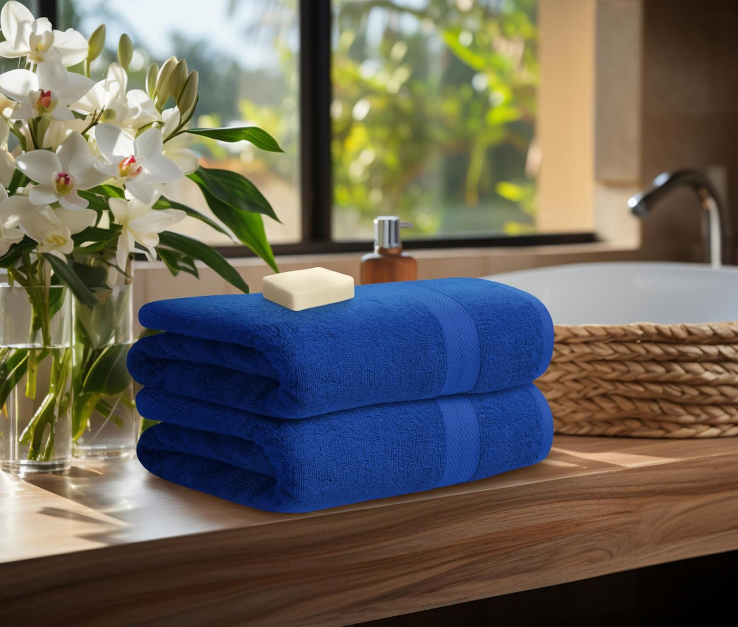 Avalon Towels Blue Bath Towels Set of 4 pcs (27x54 inches), 100% Cotton Towel Absorbent and Quick Dry Royal Blue Towels for Bathroom, Super Soft and Perfect for Daily Use