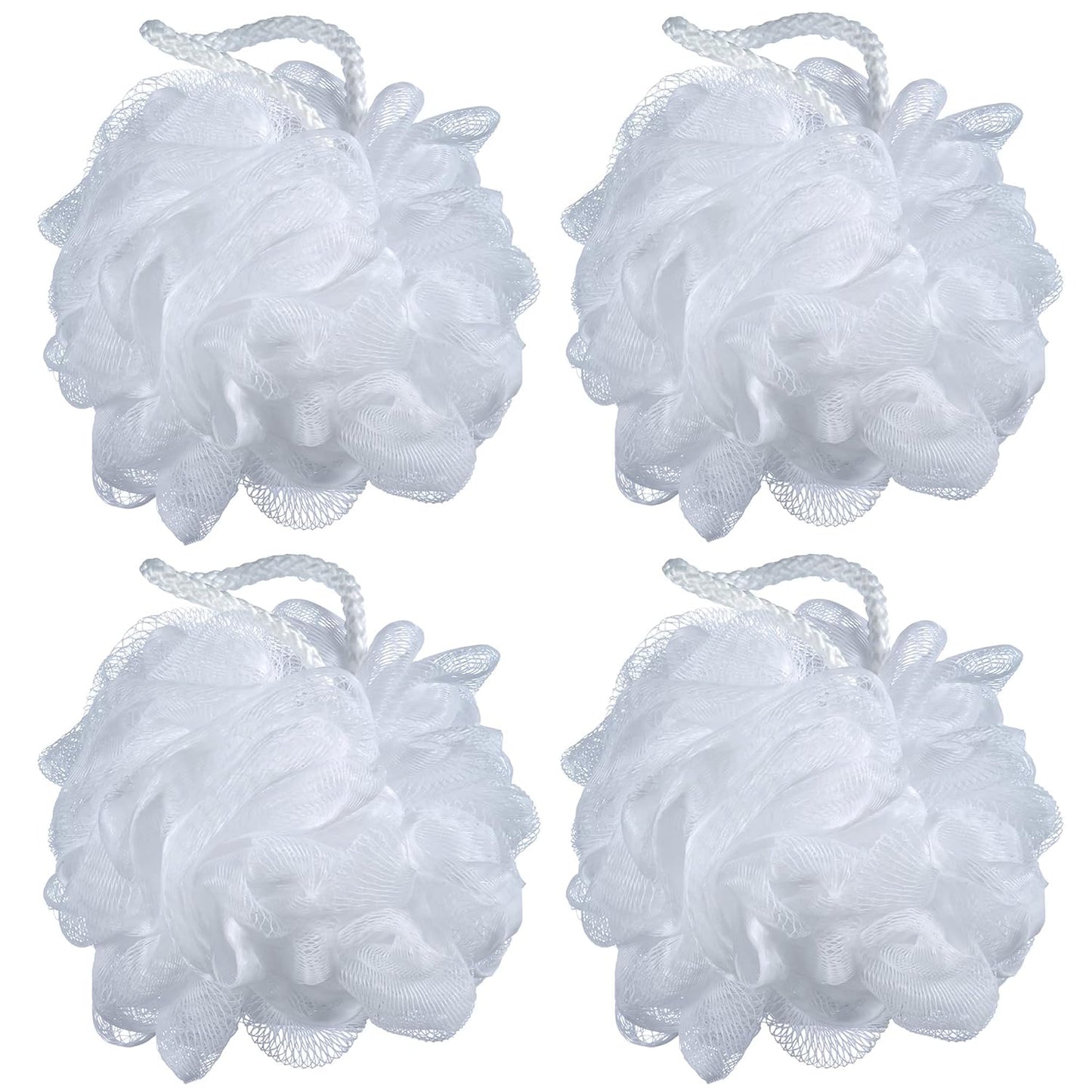 60g/pcs White Mesh Bath Sponge Pouf Shower Loofahs Shower Puff Pack of 4 (White)