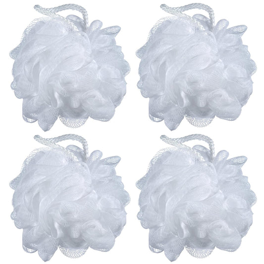 60g/pcs White Mesh Bath Sponge Pouf Shower Loofahs Shower Puff Pack of 4 (White)