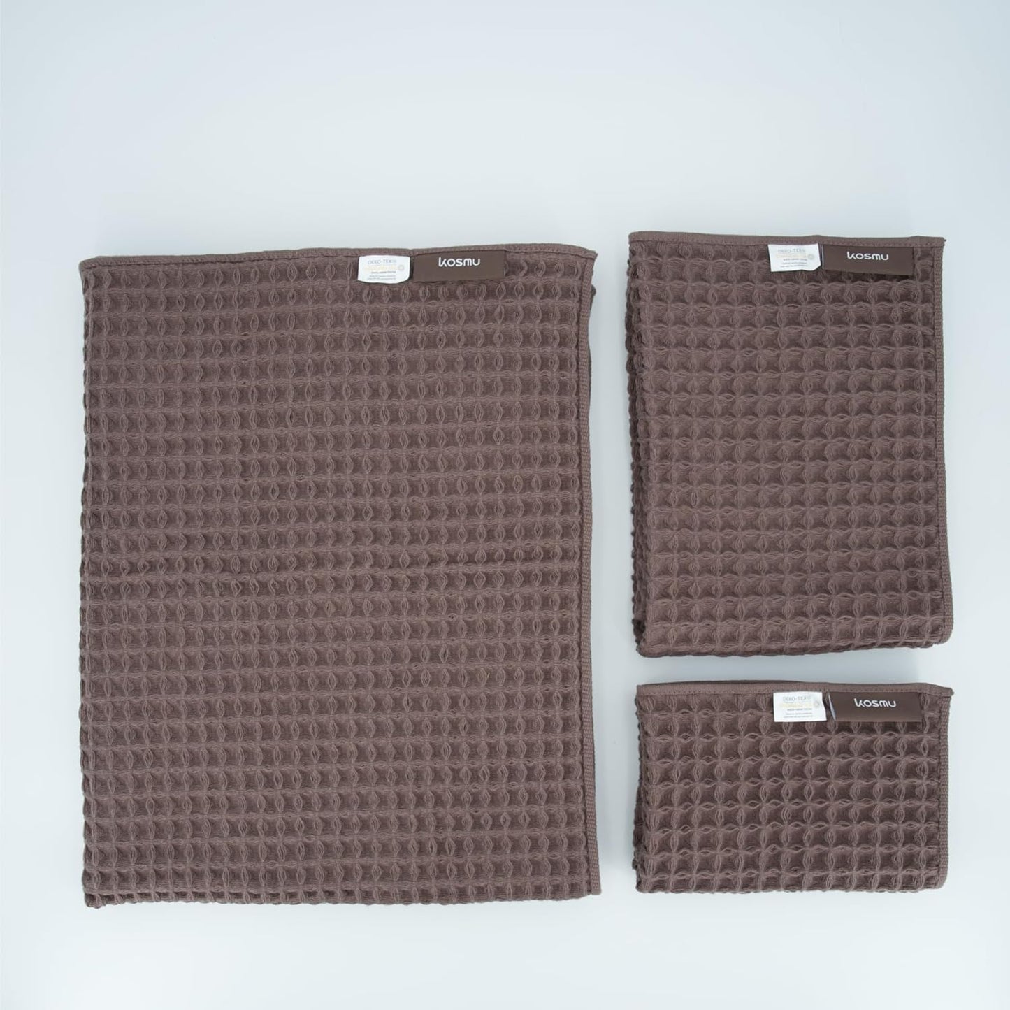 Luxury Japanese Cotton Waffle Bath Towel | Plush, Absorbent, and Quick Dry | Free Storage Bag Included (Dark Cocoa, Bath Sheet Set (3-Piece))