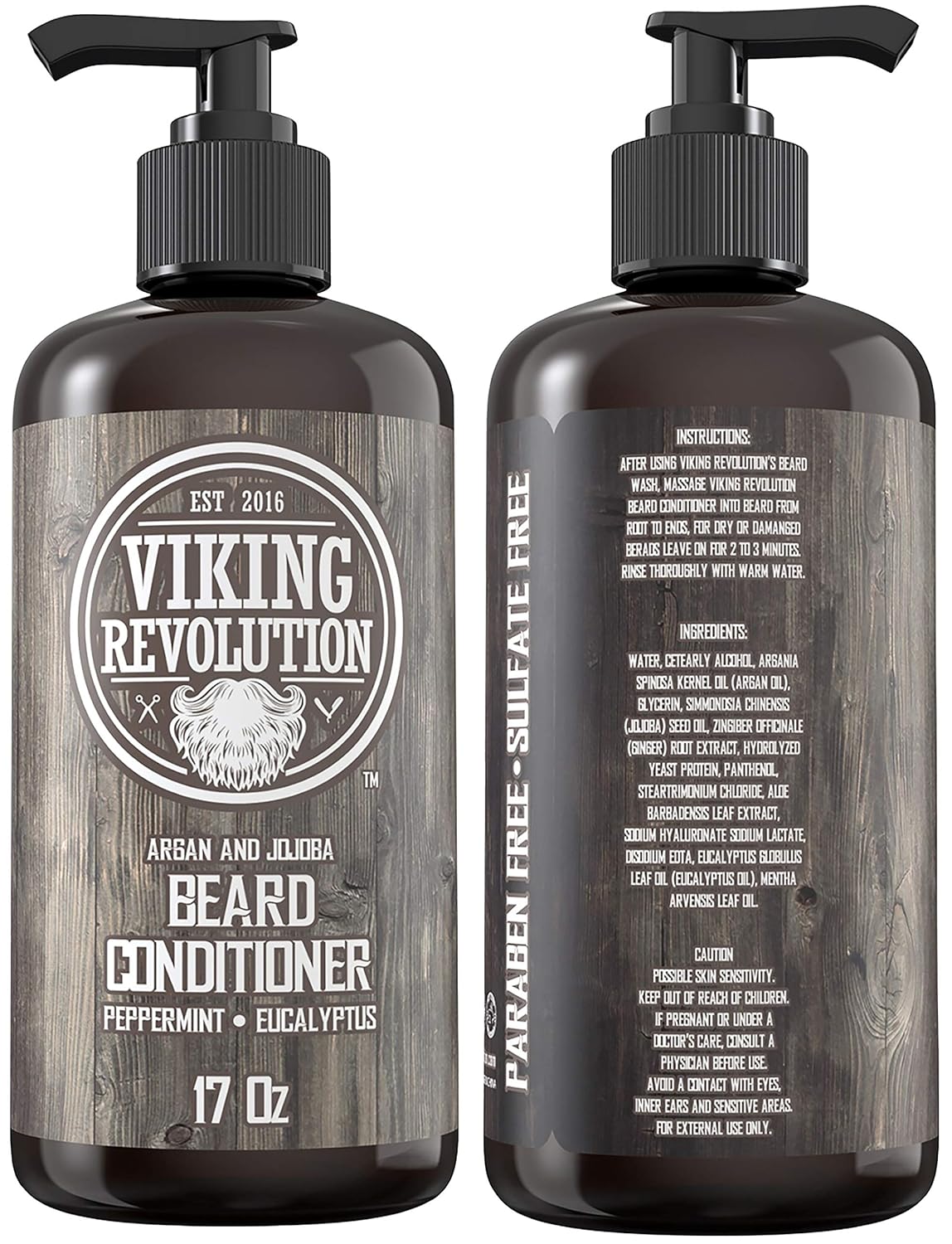 Viking Revolution Beard Conditioner w/Argan & Jojoba Oils - Softens & Strengthens - Natural Peppermint and Eucalyptus Scent- Beard Conditioner w/Beard Oil (17oz Conditioner)
