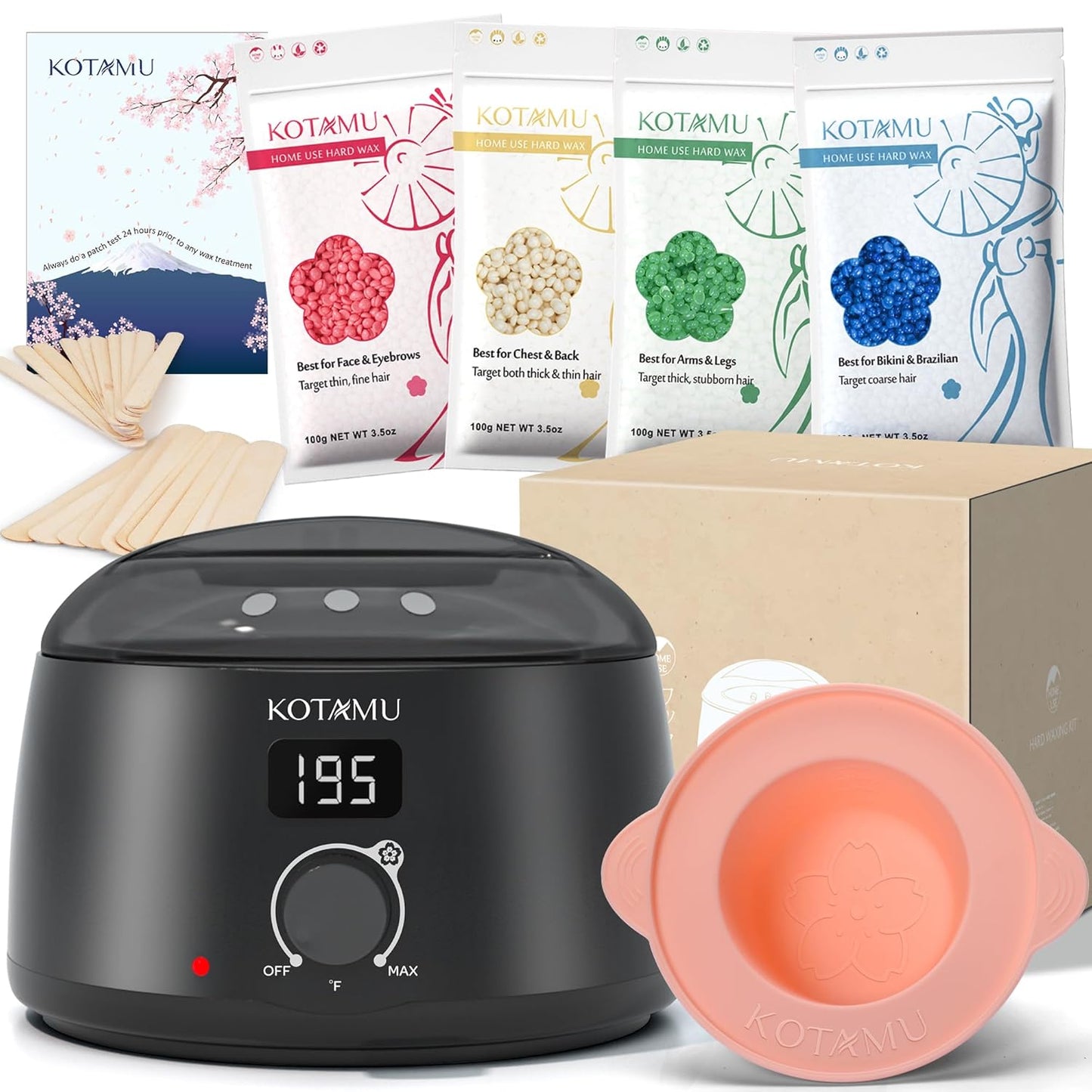 KOTAMU Waxing Kit Black Digital Wax Kit for Women Men Sensitive Skin Hard Waxing Pot for Eyebrow Face Leg Underarm Coarse Soft Hair Removal Professional Wax Warmer with 25 Accessories for Home Salon
