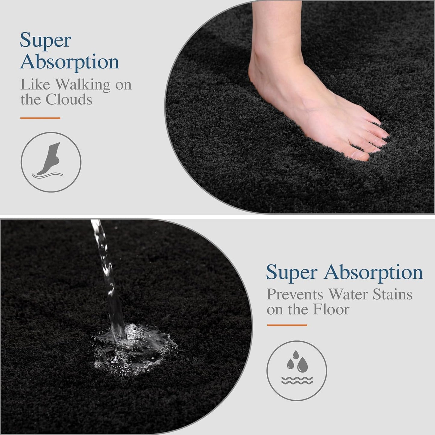 Walensee Bath Rug for Non-Slip Bath Mat (20 x 32, Black) Water Absorbent Soft Microfiber Shaggy Rug Machine Washable Thick Plush Shower Mat