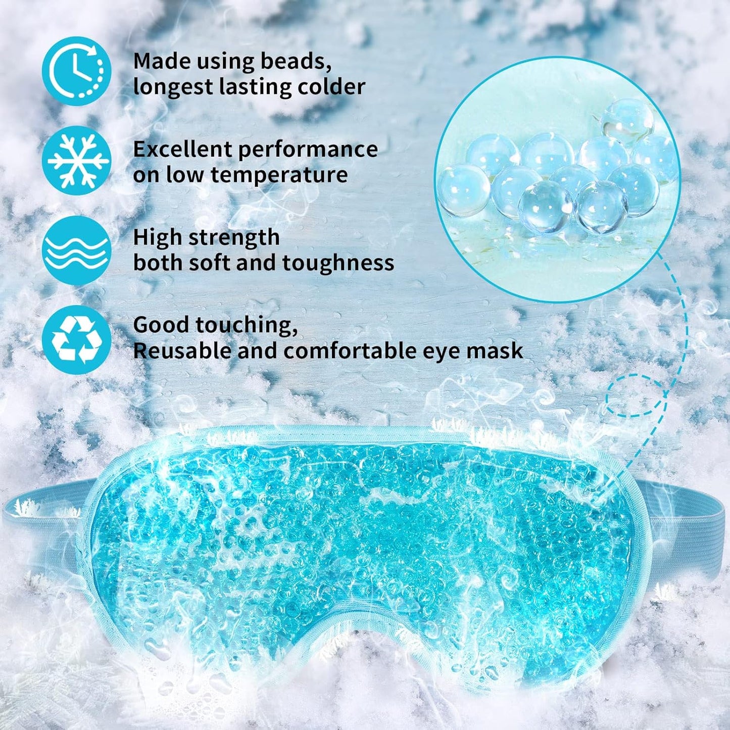 Cooling Eye Mask with Gel Bead, Reusable Cold Compress Ice Pack Sleeping Eye Cooling Pads for After Eyelid Surgery, Puffiness, Puffy Eyes, Headache, Migraine Relief(Blue)