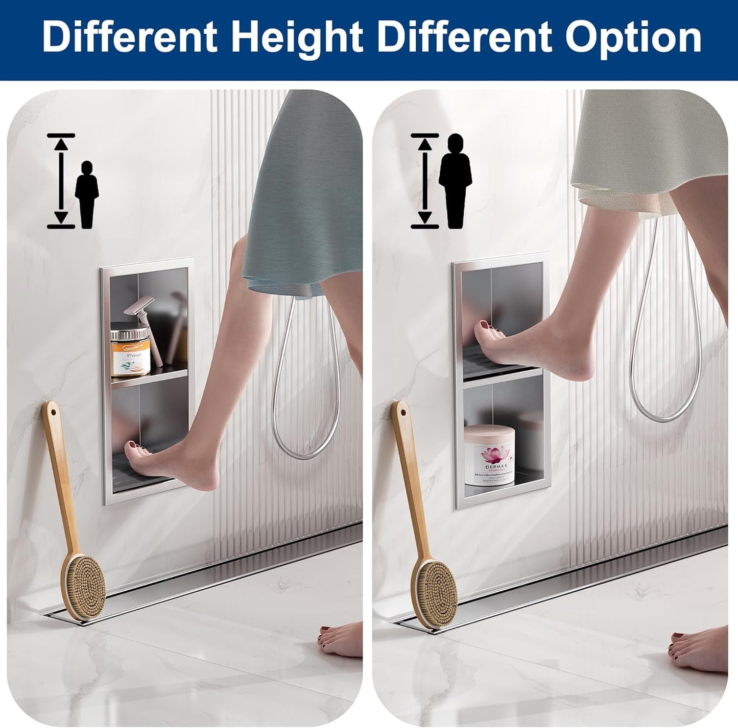 Shower Foot Rest for Shaving Legs, 304 Stainless Steel Footrest Niche With Holder, Recessed Shower Niche, Brushed Nickel, 5.9" X 12.3"