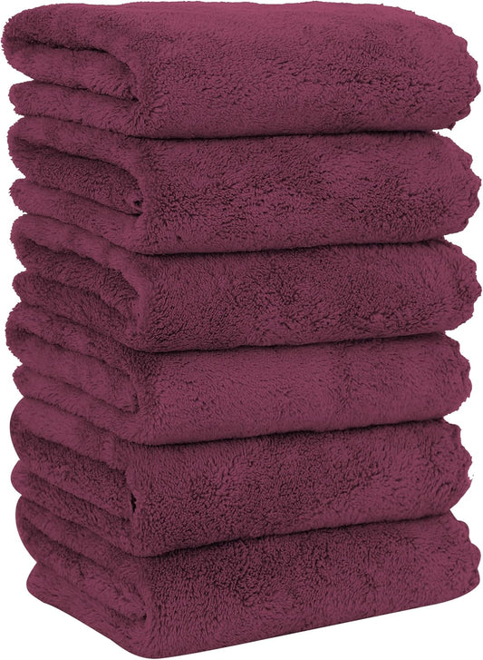 MOONQUEEN 6 Pack Premium Hand Towels - Quick Drying - Microfiber Coral Velvet Highly Absorbent Towels - Multipurpose Use as Hotel, Bathroom, Shower, Spa, Hand Towel 16 x 28 inches (Burgundy)