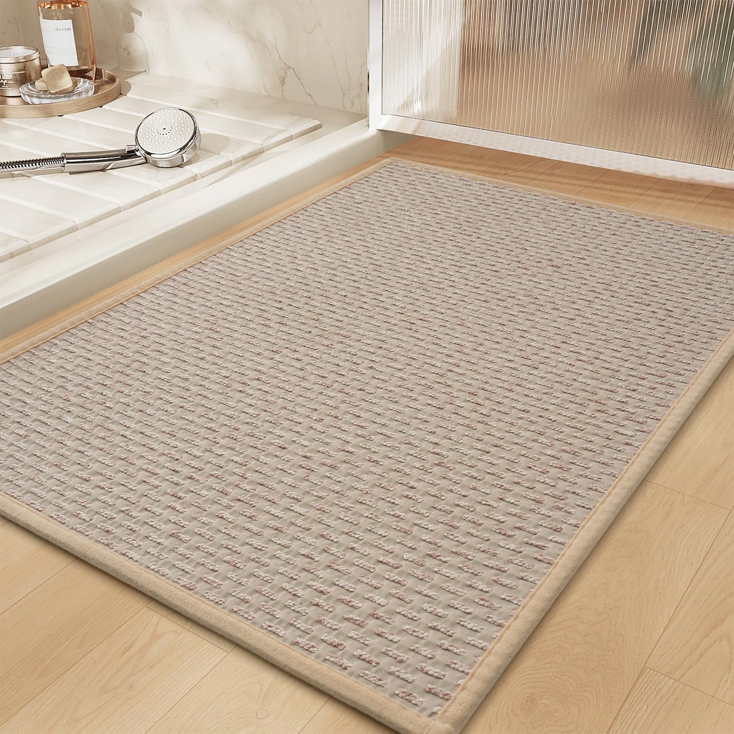 RESARE Non Slip Bath Mat - Machine Washable Bathroom Rugs, Super Absorbent Bath Mat Quick Dry Bathroom Mat, Bath Rugs Ultra Soft Rugs for Bathroom Floor, 24"x35" Beige