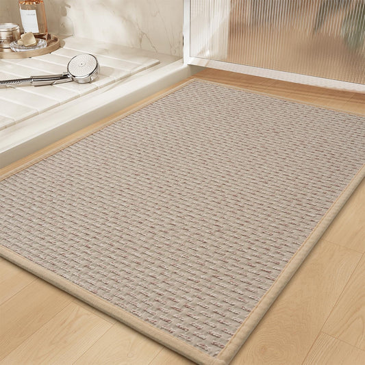 RESARE Non Slip Bath Mat - Machine Washable Bathroom Rug, Super Absorbent Quick Dry Bath Mat, Bath Rug Ultra Soft Rug for Bathroom Floor, 17"x24" Beige