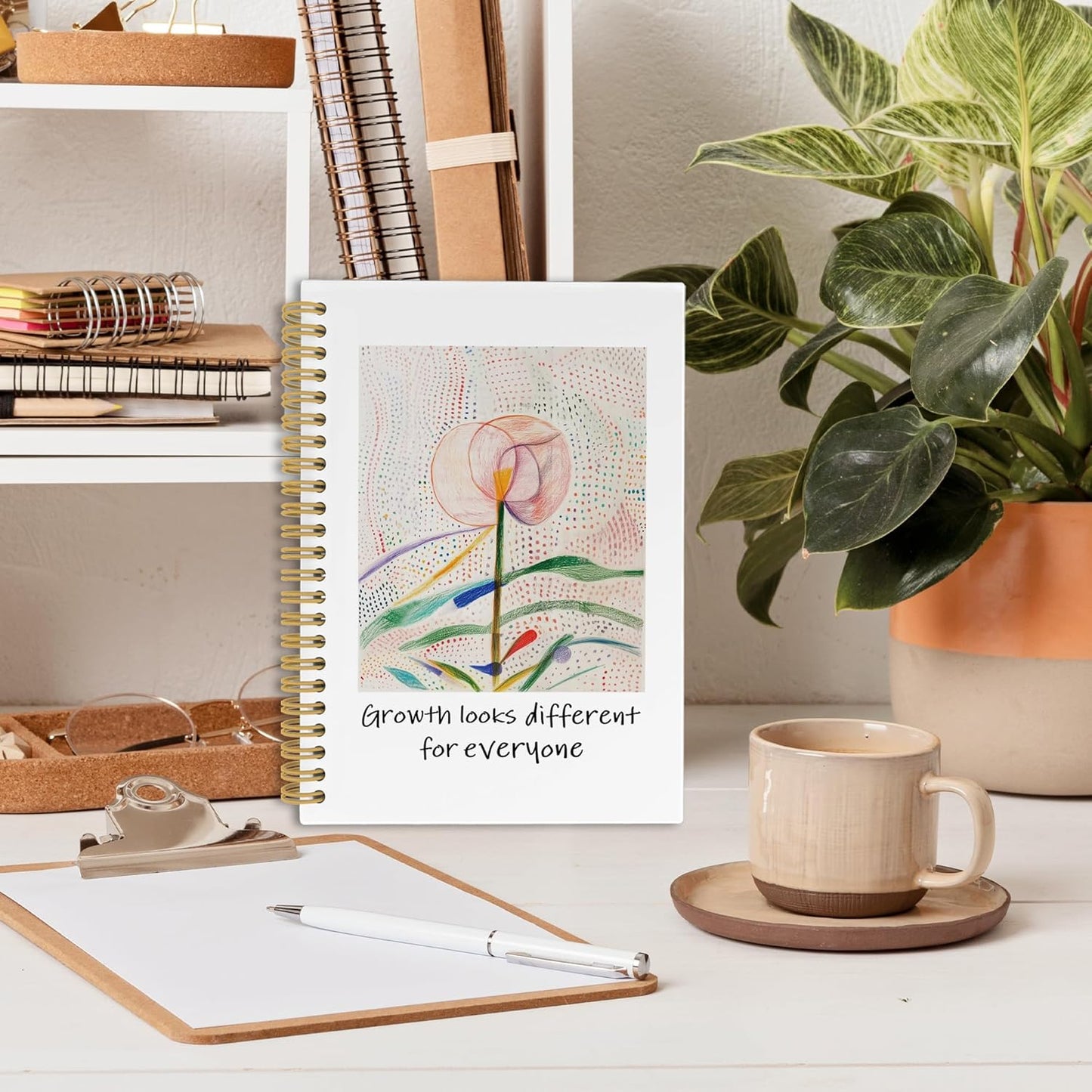 Mental Health Motivational Journal Notebook, Inspirational School Office Supplies for Students Coworker, Growth Looks Different for Everyone Hardcover Spiral Notebook 5.5x8.3 Inch