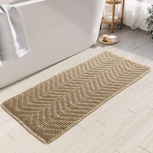 Bathroom Floor Mat,Boho Bathroom Mat,Super Absorbent Bath Rug,Bathroom Rugs Non Slip Washable, Quick Dry Shower Mats, Ultra Soft Bath Mat Towel,Brown,19"*48"