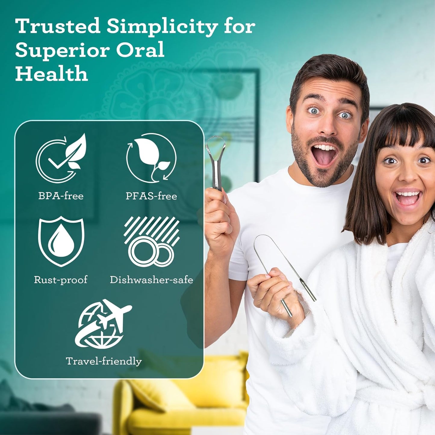 GuruNanda Spoon & U-Shaped Tongue Scraper Variety Pack (2 Pack) with Travel Case, 420 Medical Grade Stainless Steel, Promotes Fresh Breath & Oral Care