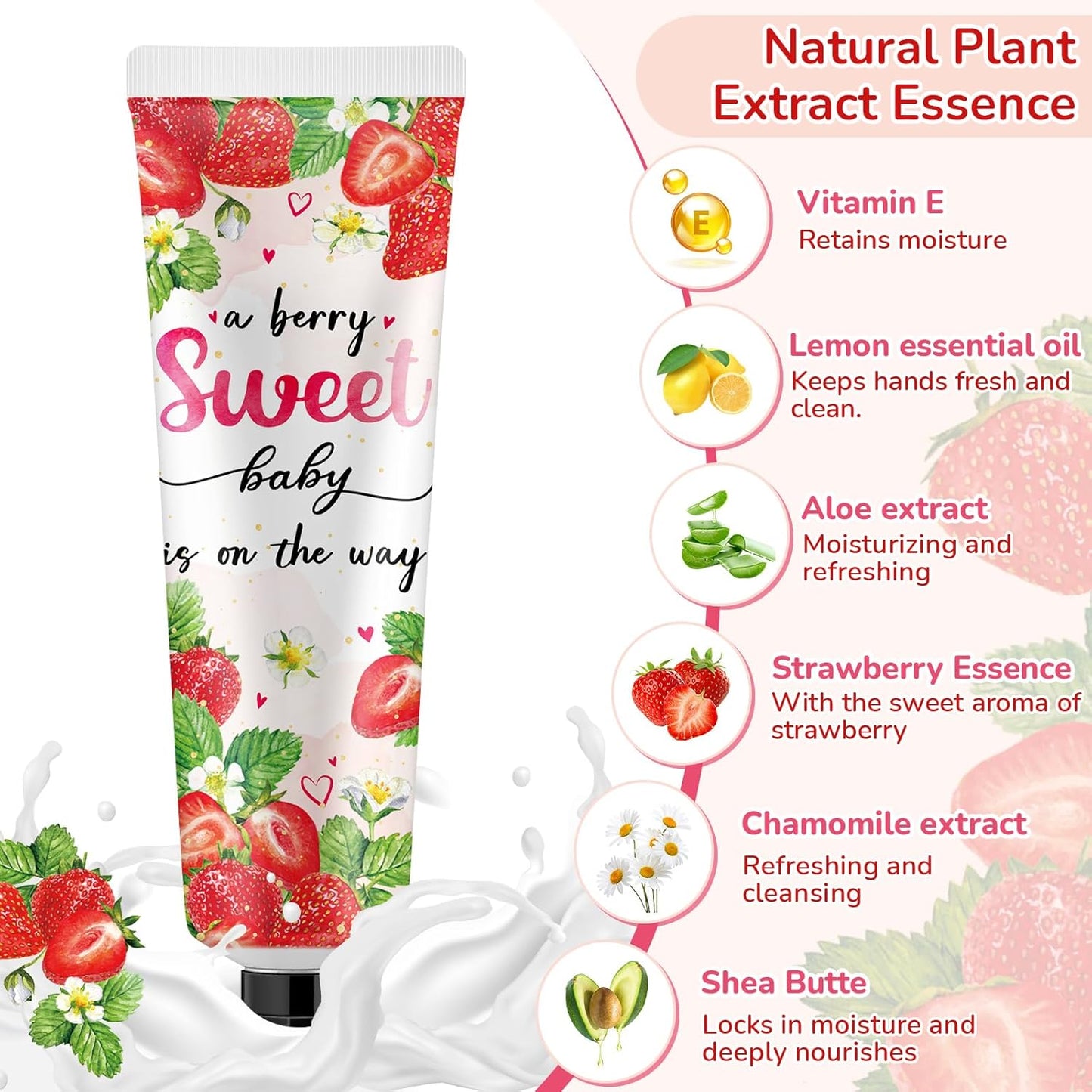 48 Sets a Sweet Strawberry Is on The Way Hand Cream Gifts Bulk Baby Shower Hand Cream Travel Size Lotion Bulk Fall Thanksgiving Party Supplies Favors Birthday Wedding for Guest