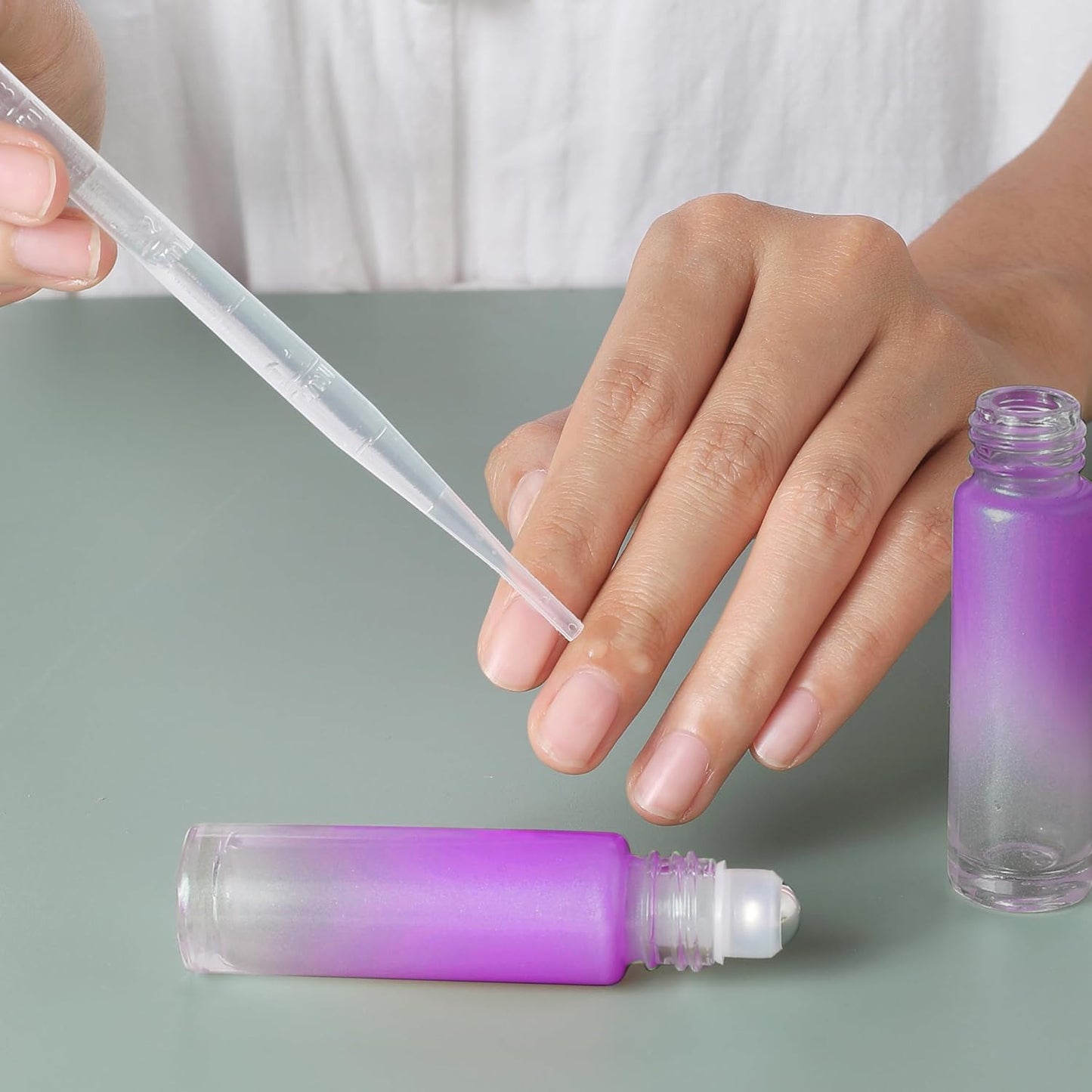 Essential Oil Roller Bottles, 10ml Thick Glass Perfume Roller Bottles with Funnel Opener and Dropper Colored Glass Empty Bottles with Stainless Steel Roller Balls (Purple, 12 Pack)