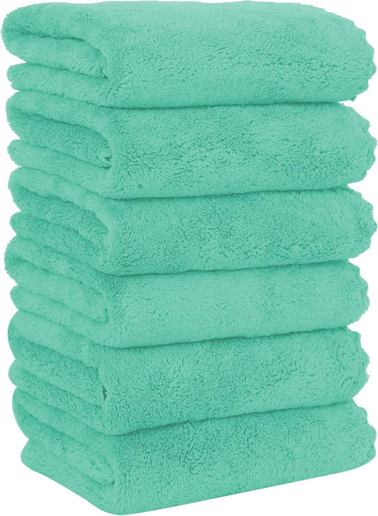MOONQUEEN 6 Pack Premium Hand Towels - Quick Drying - Microfiber Coral Velvet Highly Absorbent Towels - Multipurpose Use as Hotel, Bathroom, Shower, Spa, Hand Towel 16 x 28 inches (Aqua Green)