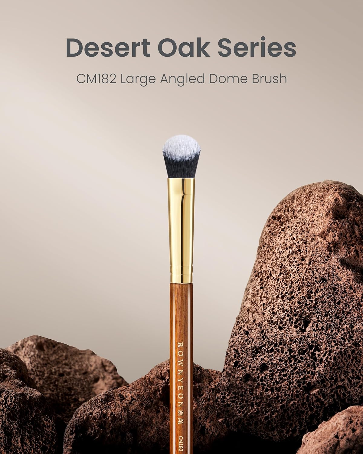 Desert Oak Series Precision Angled Dome Highlight Brush - Small Nylon Bristles for Targeted Cream/Liquid Highlighter, Under-Eye, Nose Bridge & Detail Work, Bubinga Handle & Brass Ferrule (CM 182)