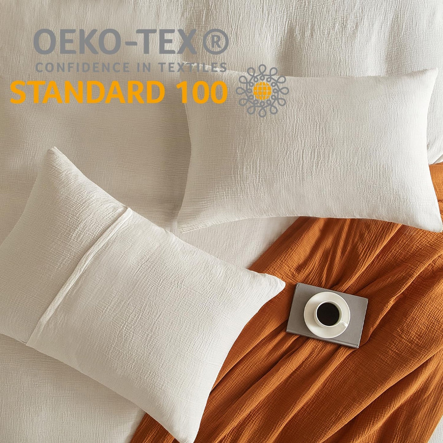 SE SOFTEXLY Muslin Pillowcases King Size 100% Cotton, 2 Pack Linen Like Pillow Shams with Envelope Closure, Ultral Soft and Breathable Pillow Case Covers, White, 20" X 36", No Filling