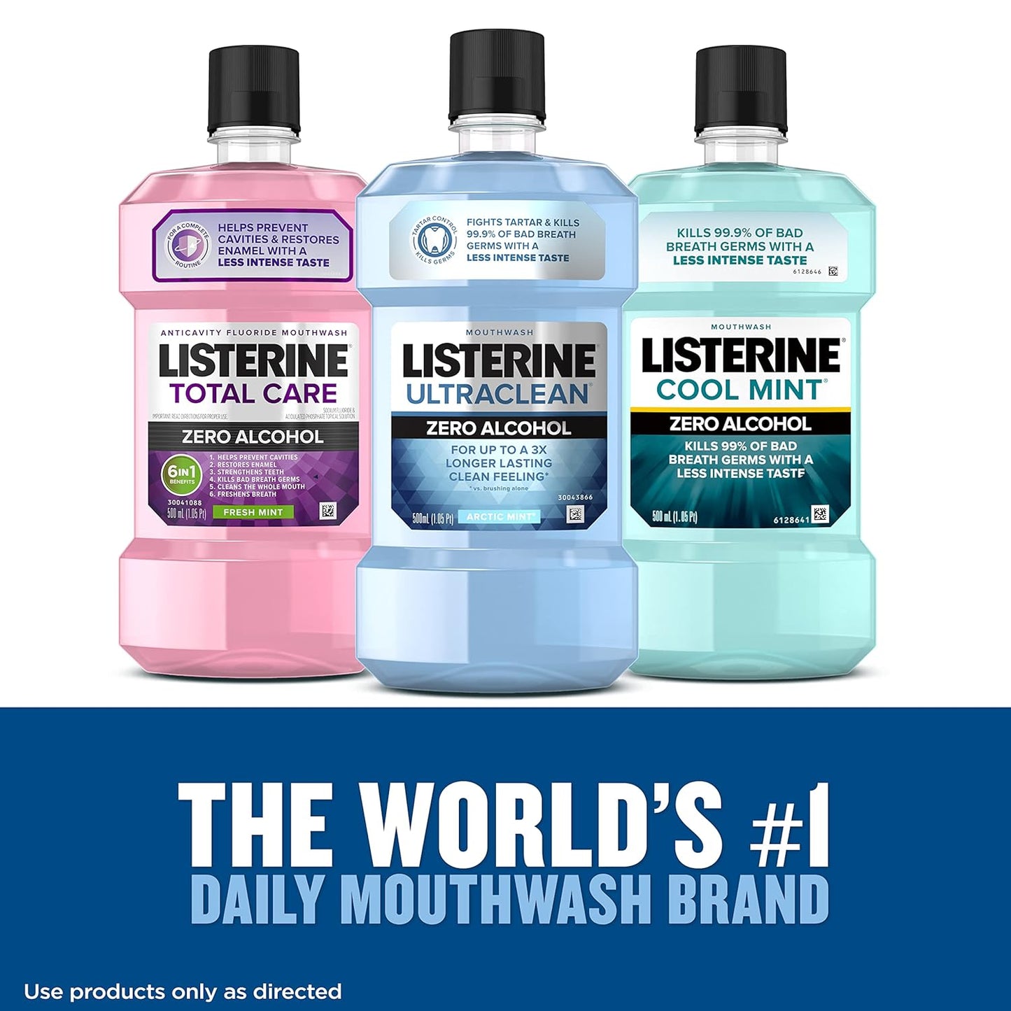 Listerine Ultraclean Alcohol Free Tartar Control Mouthwash, Oral Rinse to Help Fight Bad Breath and Tartar, for Cleaner, Naturally White Teeth, Less Intense Arctic Mint Taste, 1 L (Pack of 2)