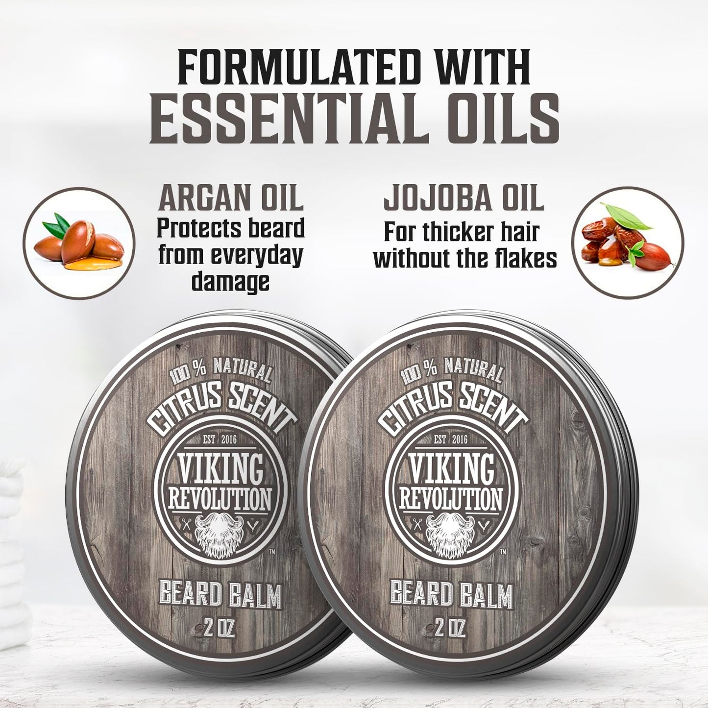 Viking Revolution Citrus Beard Balm - Beard Butter with Argan Oil, Beard Softener for Men with Jojoba Oil - Beard Moisturizer for Men with Beeswax - Beard Wax for Men with Mango Butter (2oz, 2 Pack)