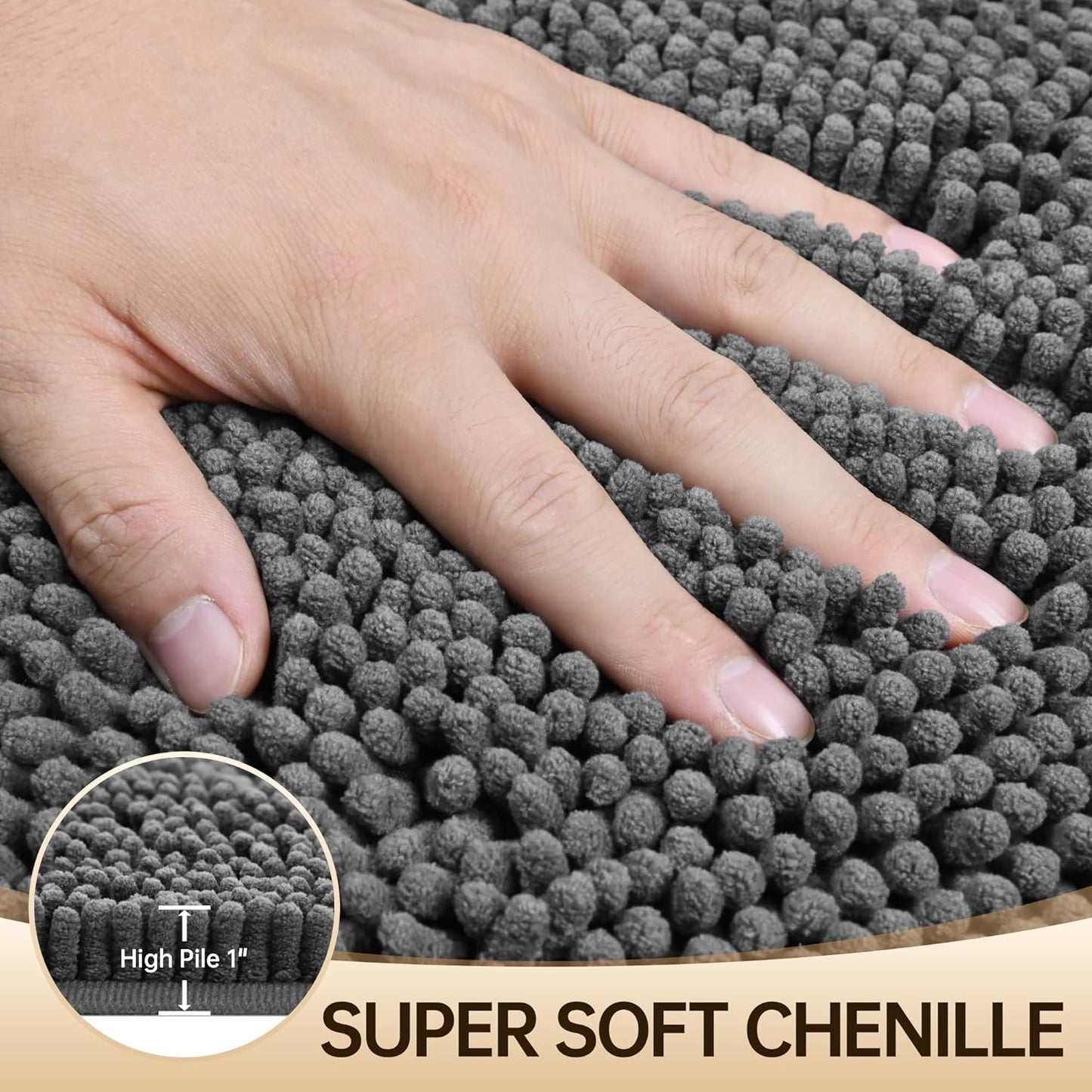 Amyracel Bathroom Rug Mat 36x48, Thick Soft Quick Dry Absorbent Chenille Bath Rug, Rubber Back Non Slip Machine Washable Bath Mat for Bathroom Shower Tub Floor