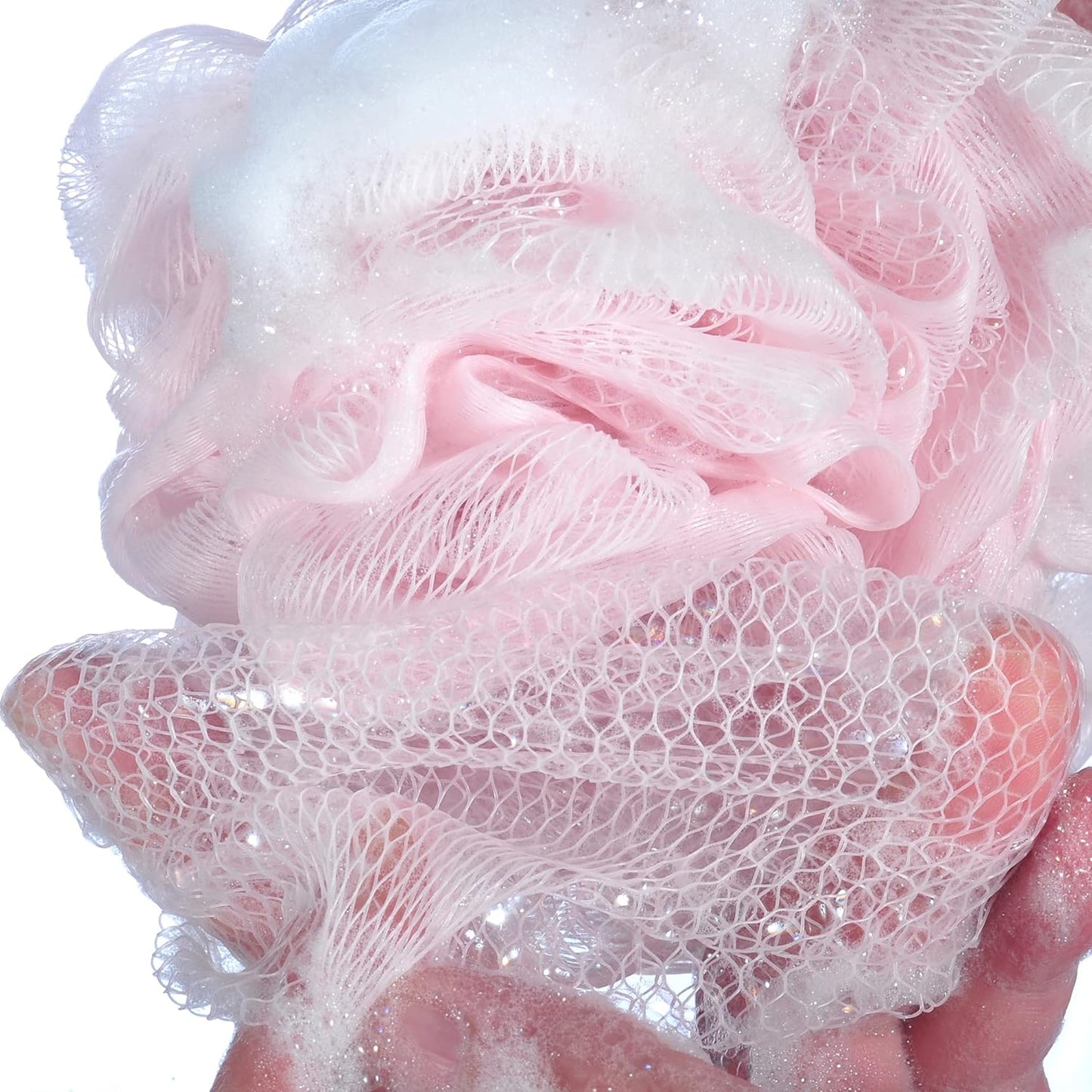 60g/pcs Multi-Color Mesh Bath Sponge Shower Pouf Loofahs Shower Puff Pack of 4 (White,Pink,Purple and Blue)