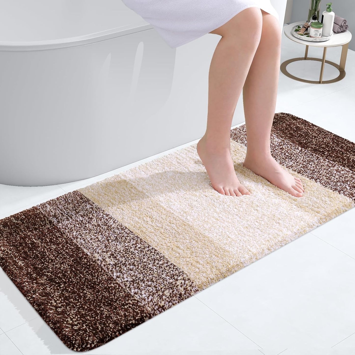 OLANLY Bathroom Runner Rugs 47x20, Extra Soft Absorbent Microfiber Bath Rugs, Rubber Backing, Quick Dry, Machine Washable Bath Mats for Bathroom Floor, Tub and Shower, Home Decor Accessories, Brown