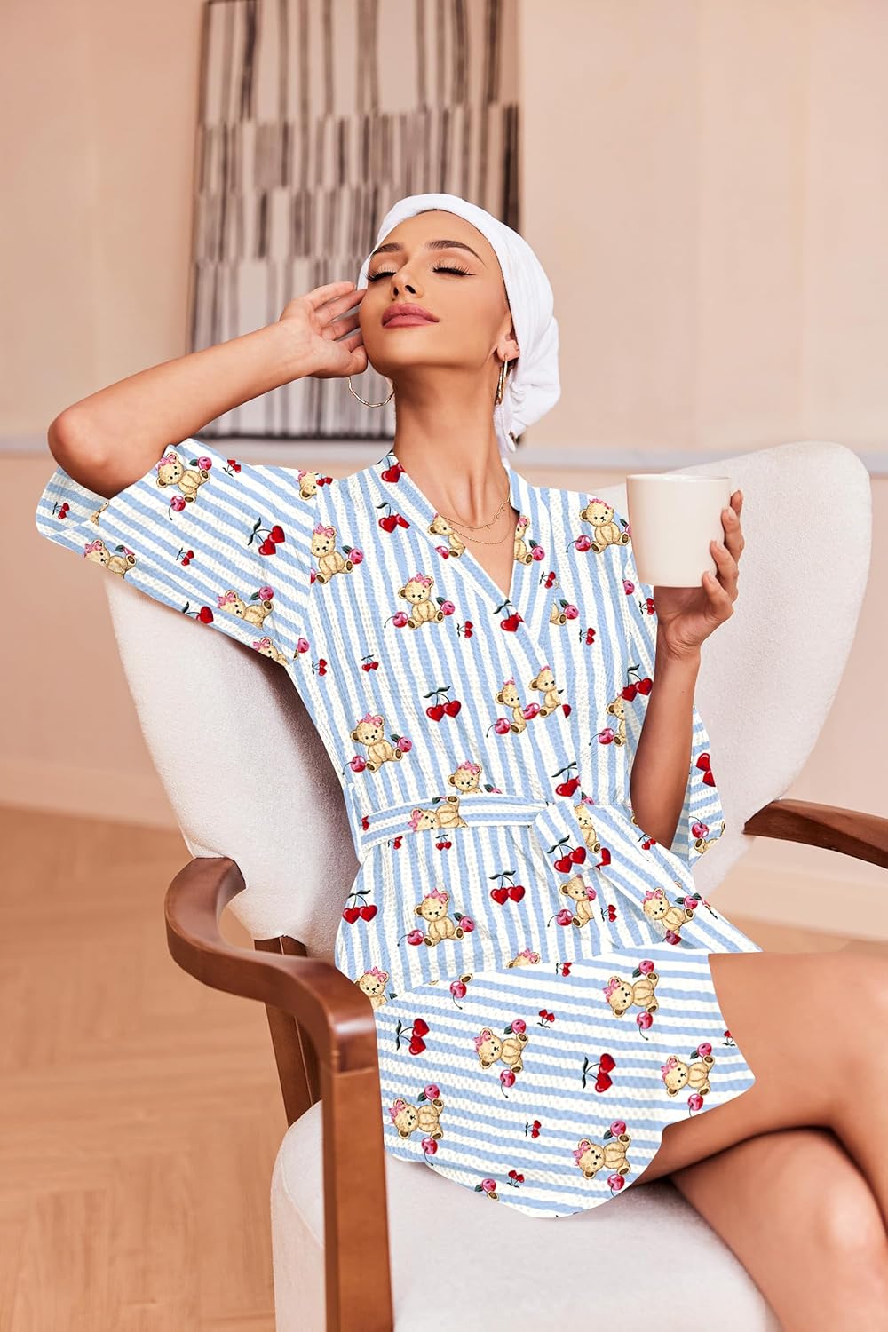 Ekouaer Robes for Women Waffle Knit Bathrobe Soft Lightweight Knee Length Loungewear S-XXL