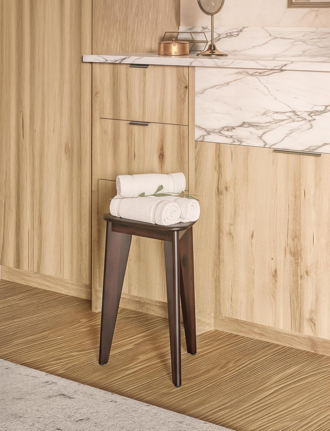 HOLANA 18" Corner Shower Foot Rest - Wooden Showers Stool Seat for Shaving Legs - Small Corner Shower Benches for Inside Shower - Waterproof Bath Step Stools Bench for Bathroom (Height - 18in, Walnut)