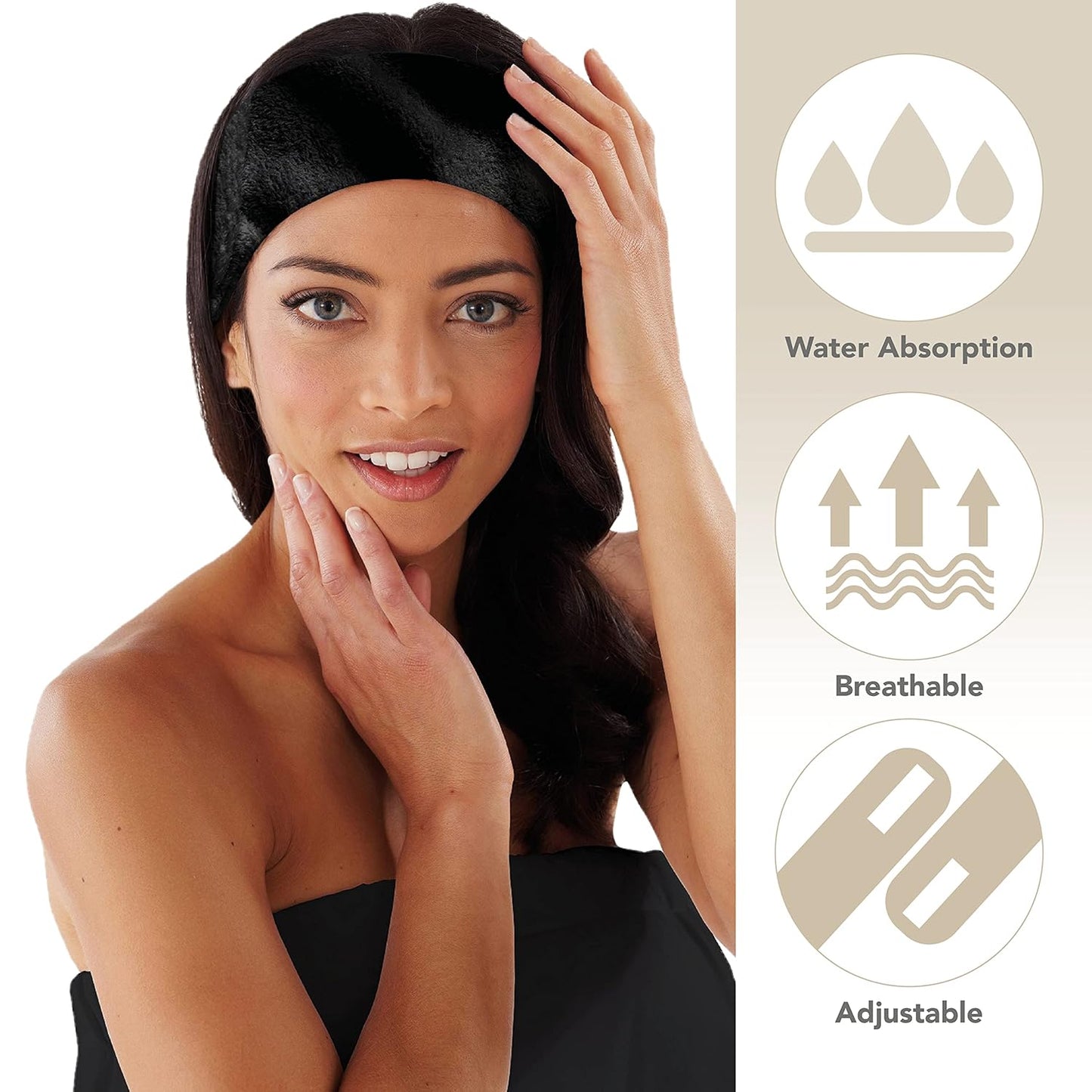 Boca Terry Makeup Headband, 100% Cotton Women's Adjustable Towel Headband for Washing Face, Facial, Cosmetic & Skin Care Treatments. 3-Pack