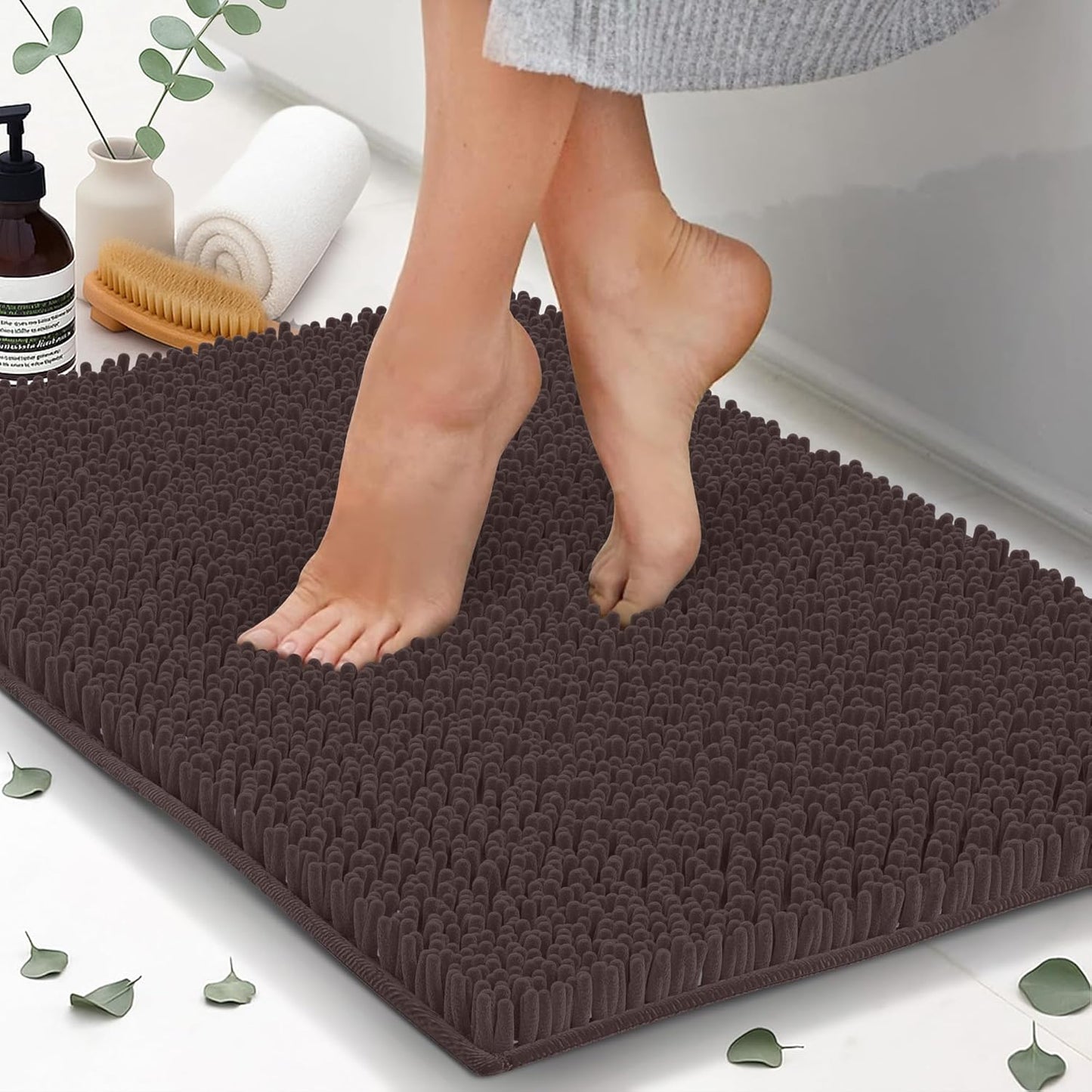 Chenille Bath Mats, Plush Absorbent Bath Mats Quick Dry, Soft & Machine Washable, Non Slip Carpet For Bathroom, Thick Bathroom Rugs, Shower Restroom Rug Mat, Alfombras De Baño, Bathrugs Matts, 25"x18"