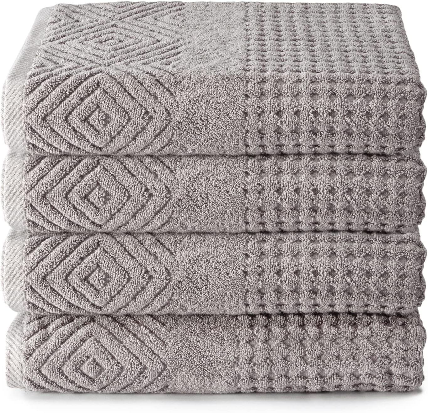 Texere 100% Organic Cotton Diamond Jacquard 700 GSM Luxury Bath Towel Sets - Ultra Soft and Absorbent Hotel and Spa Quality (Diamond, Cathedral Gray, 4 Bath Towels)