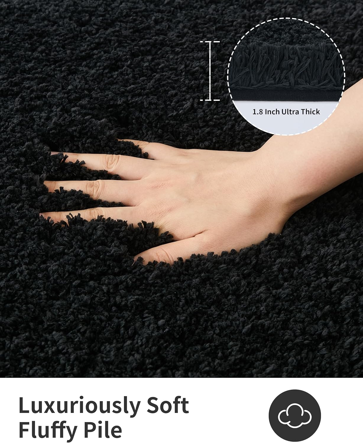 ILANGO Black Bathroom Rugs 30" × 20" Non Slip & Super Absorbent Extra Thick Soft, Washable Bath Mat for Floor, Microfiber Plush Shaggy Bath Rug with Rubber for Bathtub Shower Room Sink