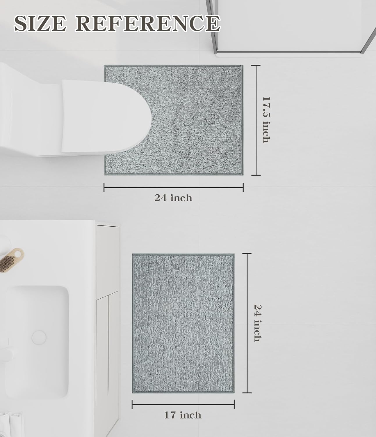 chakme Bathroom Rug Sets 2 Piece, Ultra Thin Bath Mat Quick Dry Bath Mat Set, Absorbent Bath Mat for Bathroom Non Slip Machine Washable, (Light Grey, 2 Piece)