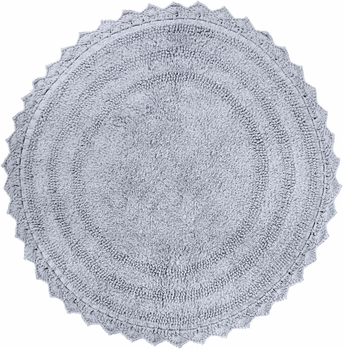 RAJRANG Circular Bath Mat for Bathroom Kitchen and Spa with Crochet Pattern Cotton Absorbent Soft Reversible Boho Bath Rug Light Grey Round 24 Inches
