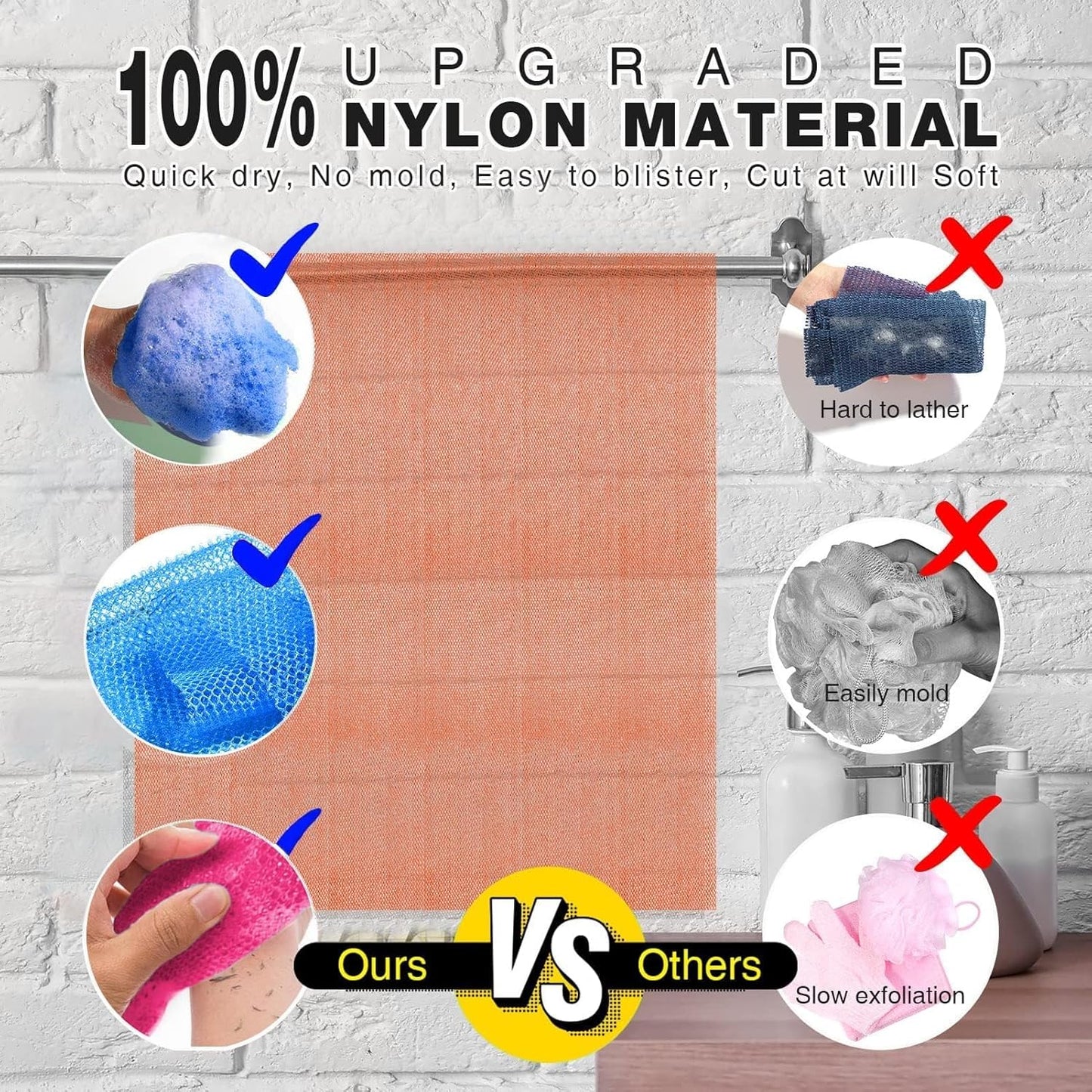 UJFQBH 3 Pieces African Bath Sponge African Net Long Net Bath Sponge Exfoliating Shower Body Scrubber Back Scrubber Skin Smoother,Great for Daily Use (Rose Red, Blue, Green)