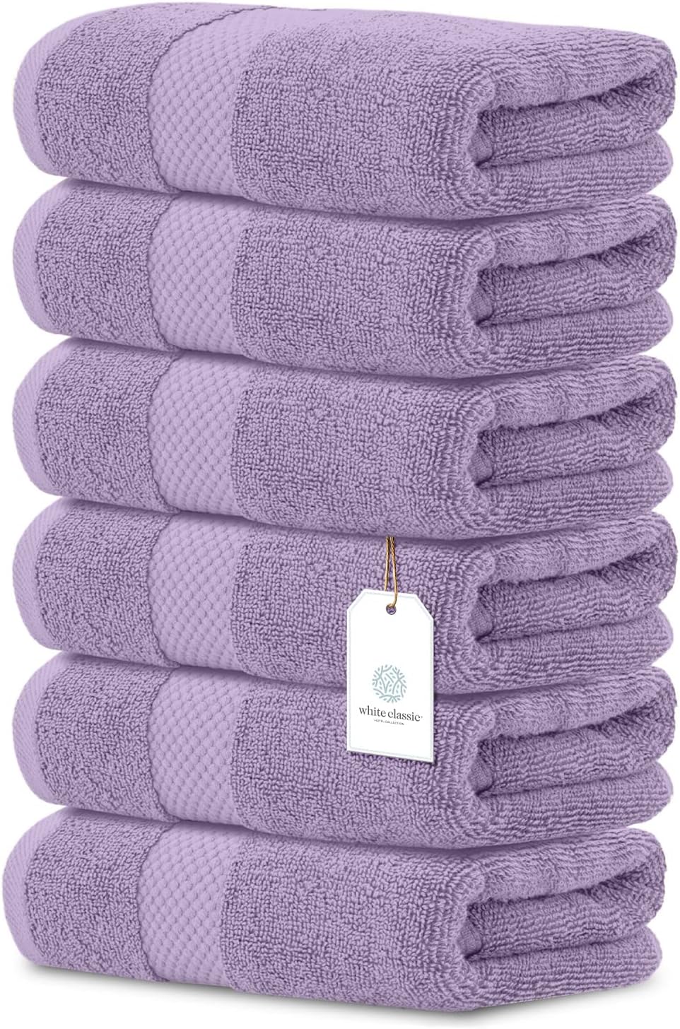 White Classic Luxury Lavender Hand Towels - Soft 100% Turkish Cotton | Highly Absorbent Hotel spa Bathroom Towel Collection | 16x30 Inch | Set of 6