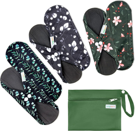 Langsprit Absorbent Reusable Menstrual Sanitary Pads/Washable Cloth Menstrual Period Pads,Reusable Panty Liners(Winter,L)